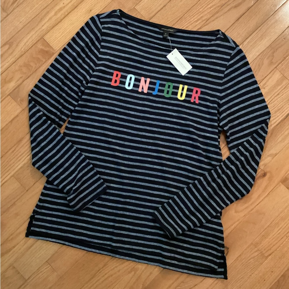 NWT BANANA REPUBLIC SUMMER LIGHTWEIGHT STRIPE BOATNECK LONG SLEEVE TEE MEDIUM
